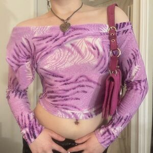 ZEBRA PRINT PURPLE OFF THE SHOULDER TOP ASSYMMETRICAL Y2K 2000s 💅💜💕